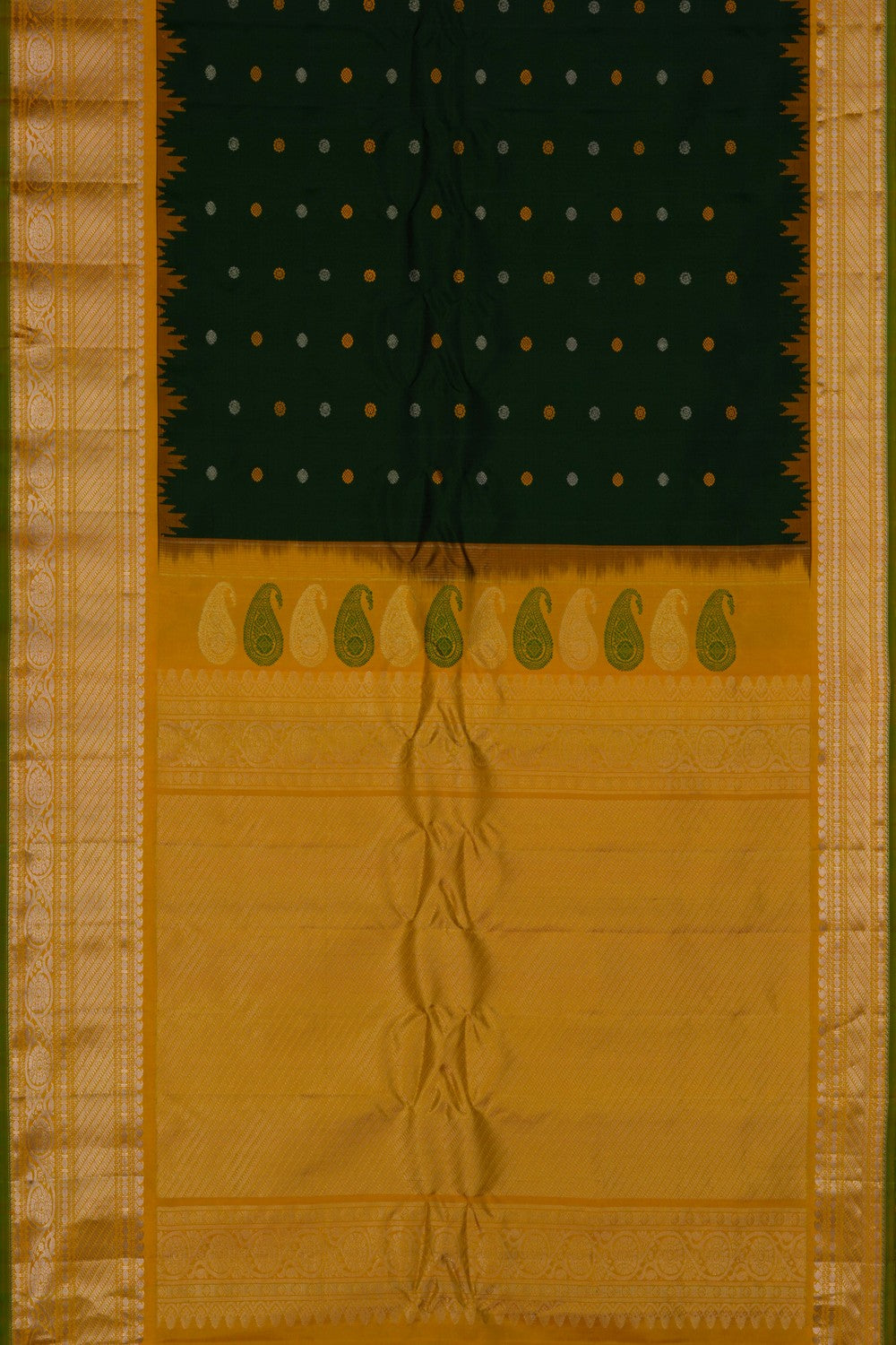 Image of Gadwal Silk Bottle Green Saree